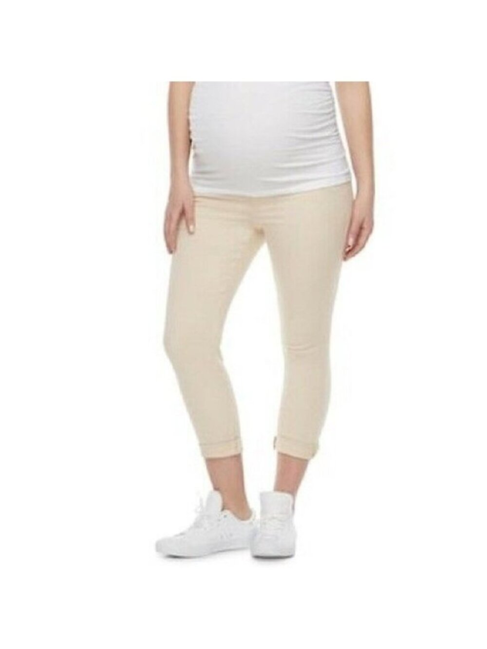 Maternity a:glow Cuffed Crop Jeans, Bone White, Sizes 12